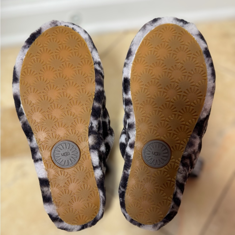 UGG Plush Black and Lilac Cheetah Print Slingback Slippers - Picture 5 of 5